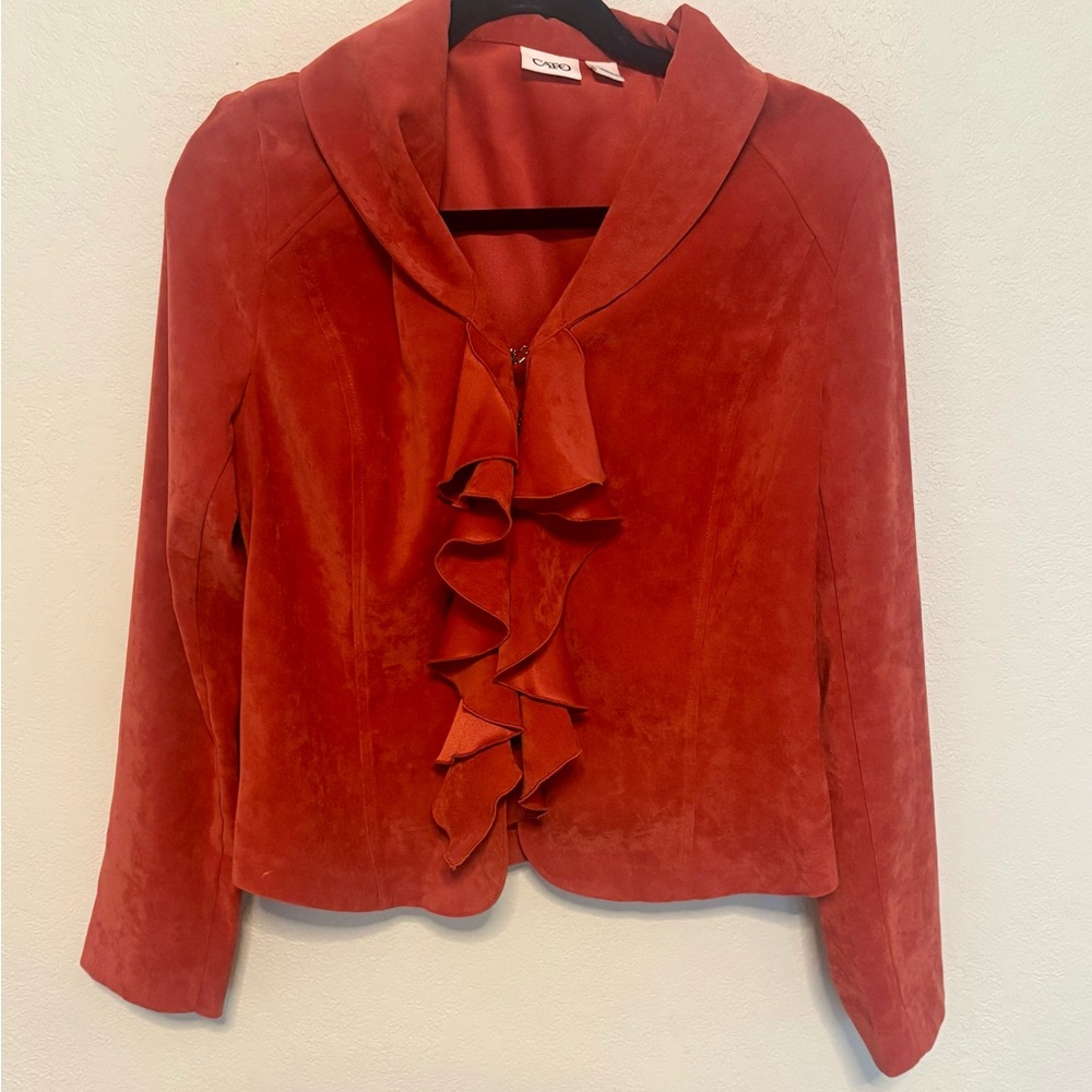 Cato Women's Faux Suede Ruffle Blazer